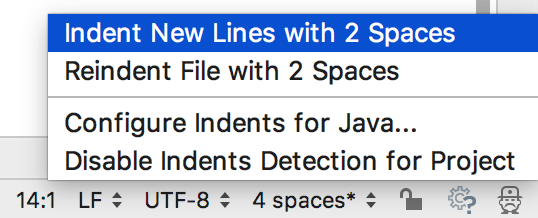 Status bar indents options Status bar indents options