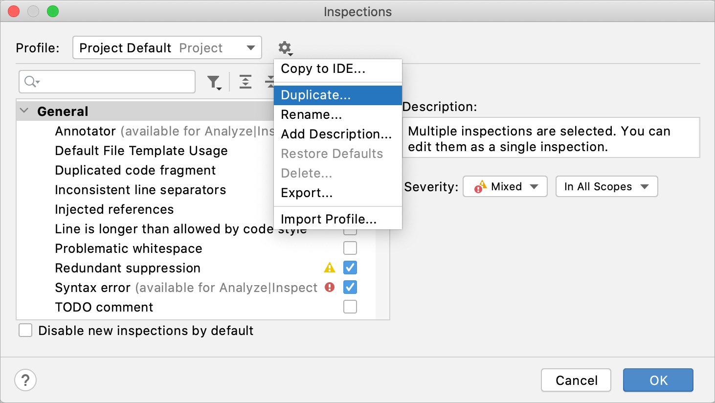 Duplicating a profile Duplicating a profile