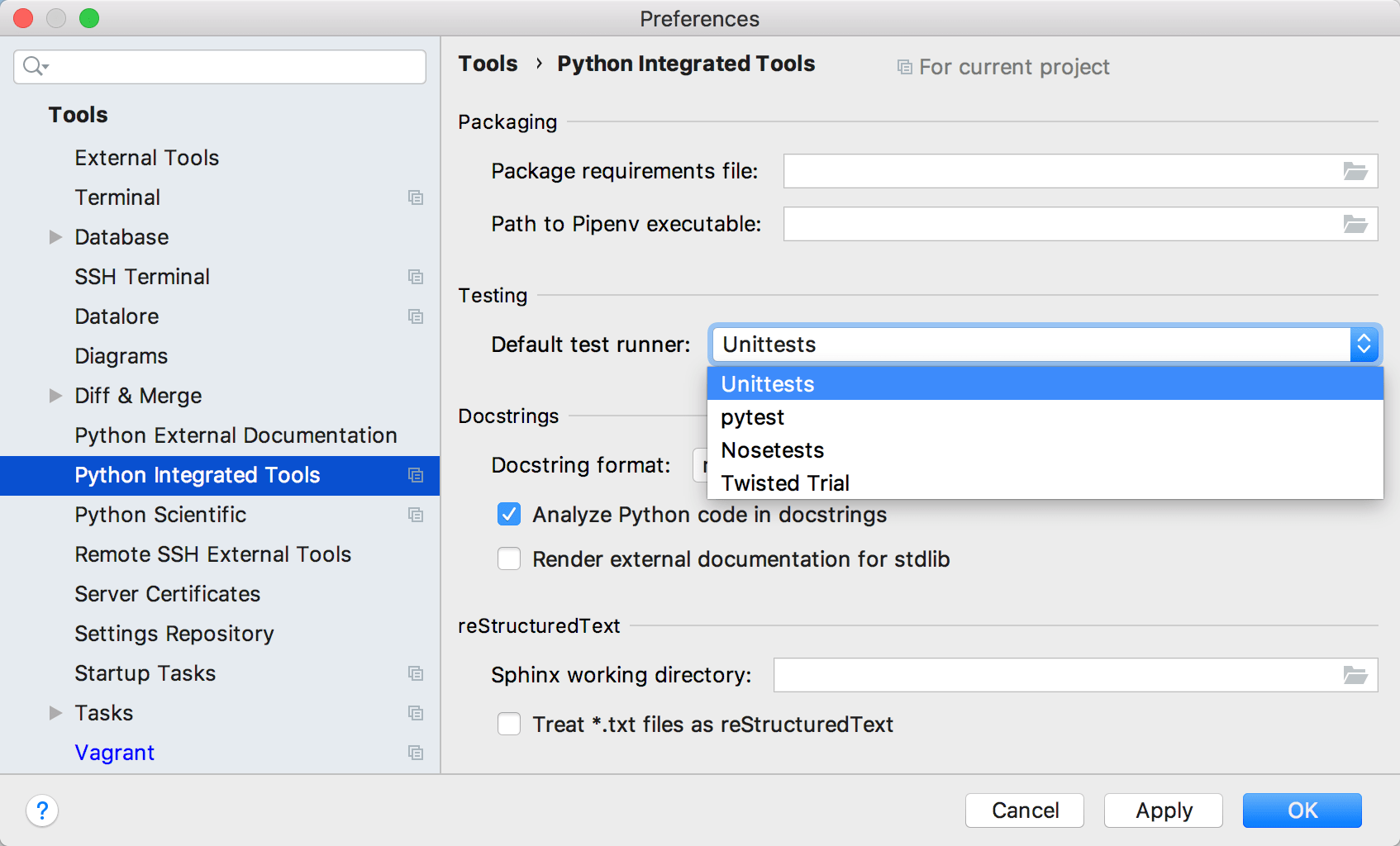 Default test. Sphinx Python документация. Nosetests. Integrator Toolkit. Settings/preferences PYCHARM.