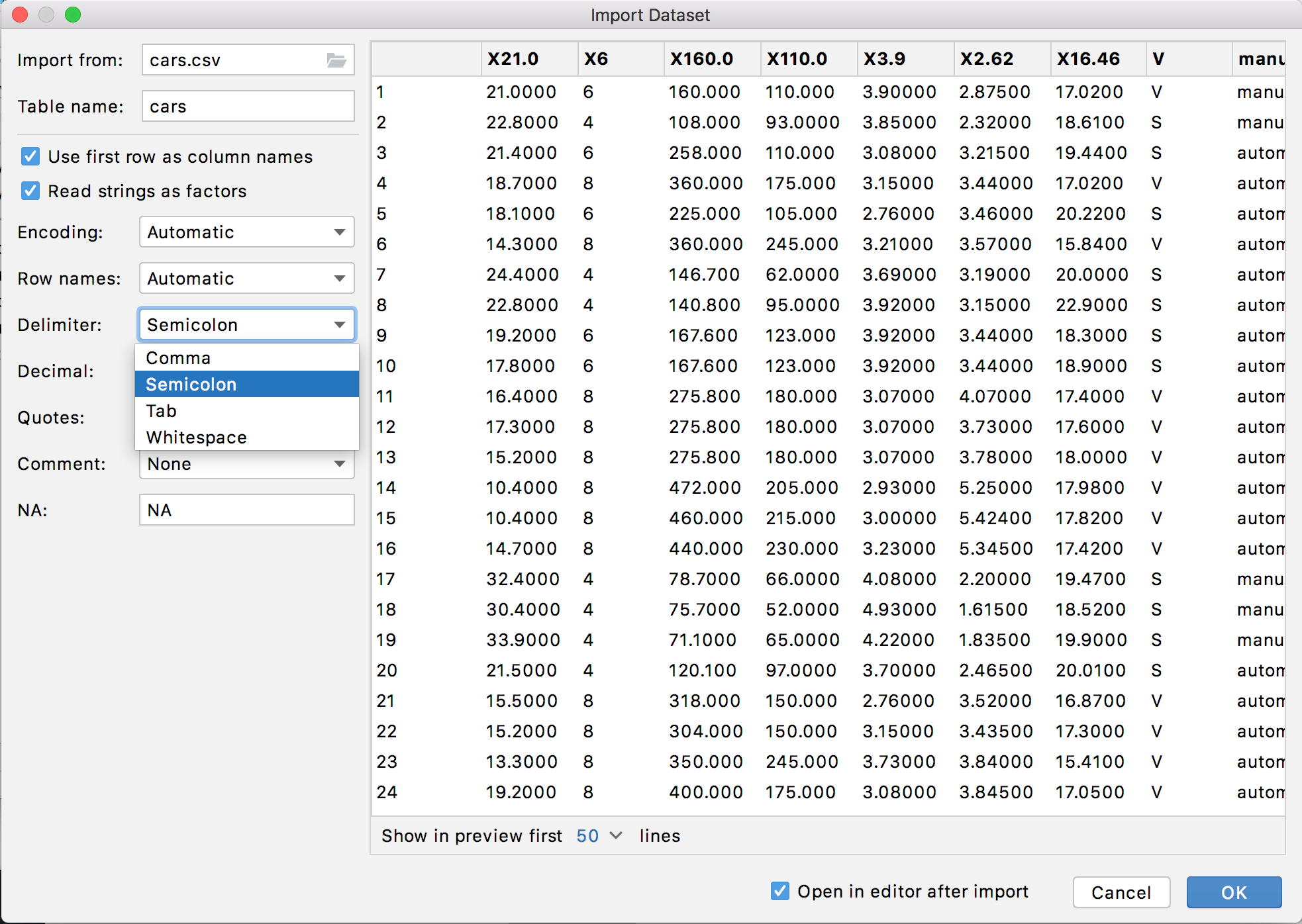 import data sets