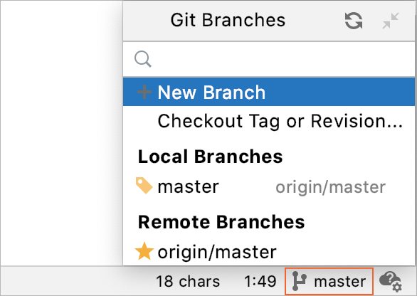 Git branch menu