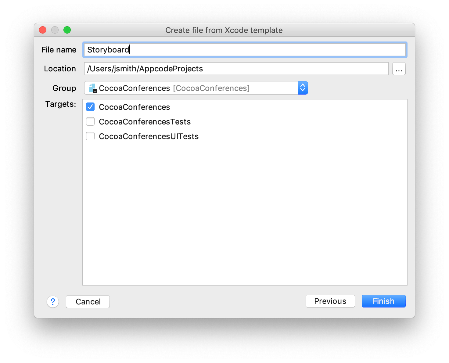 Create file from Xcode template: Step 2