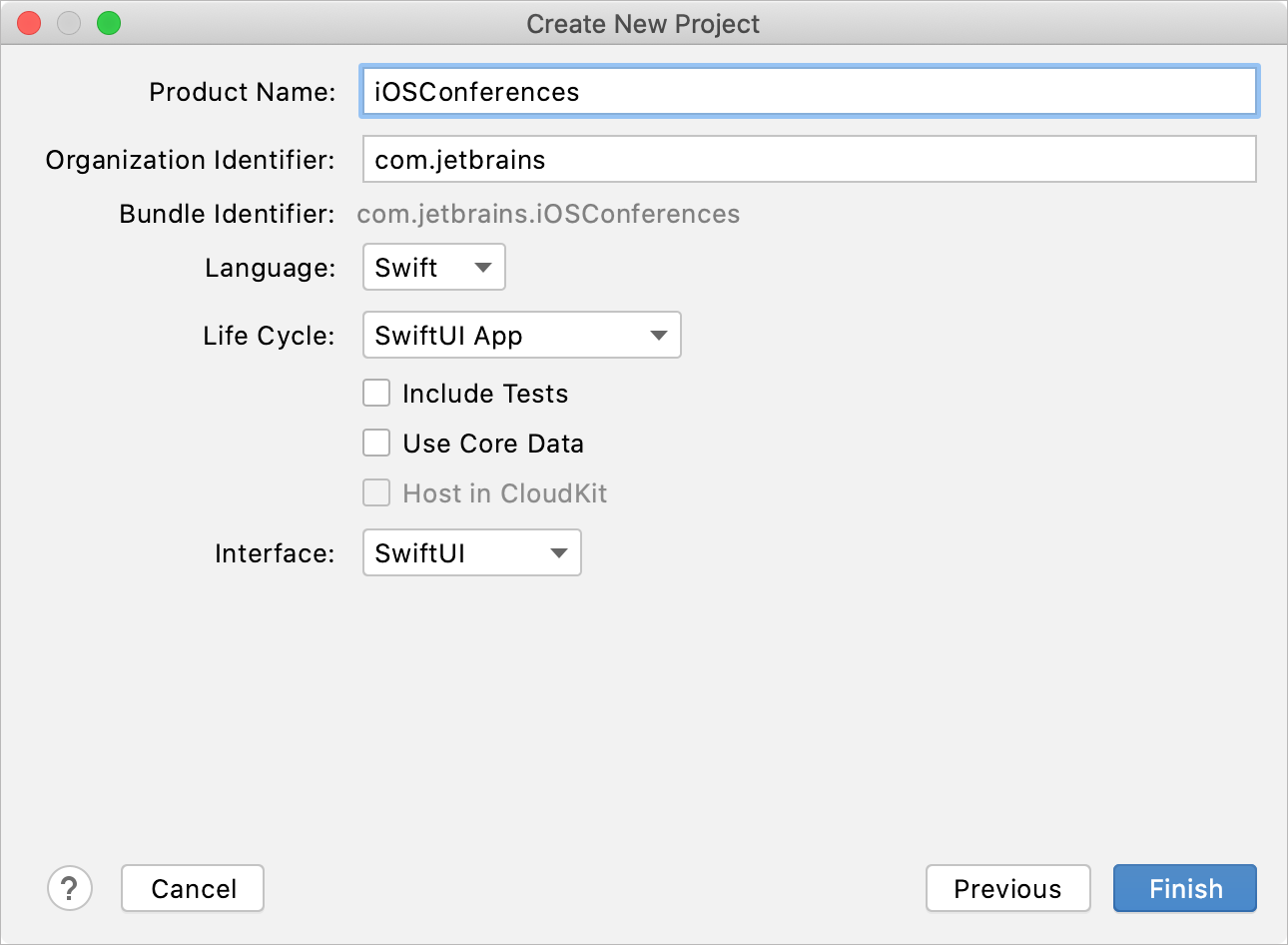 Create a new project: project settings