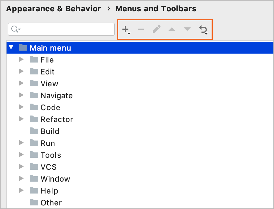 the Menus and Toolbars settings