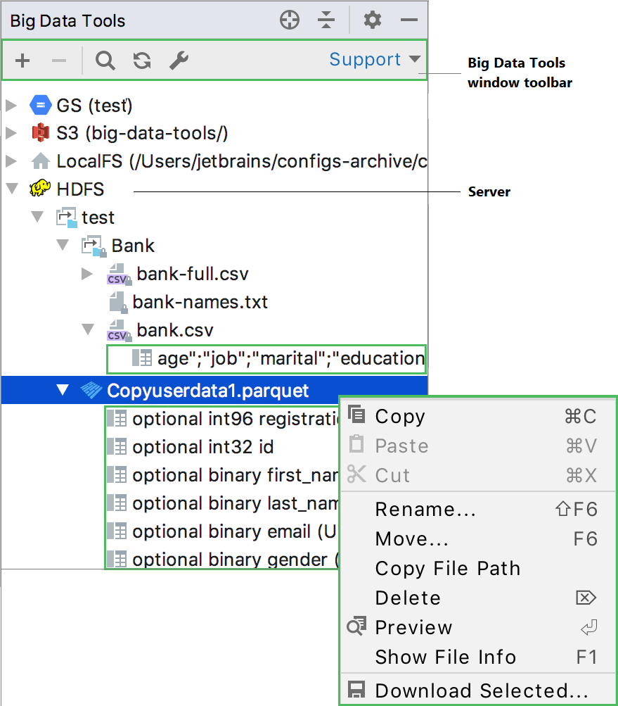 Data files in the BDT window Data files in the BDT window