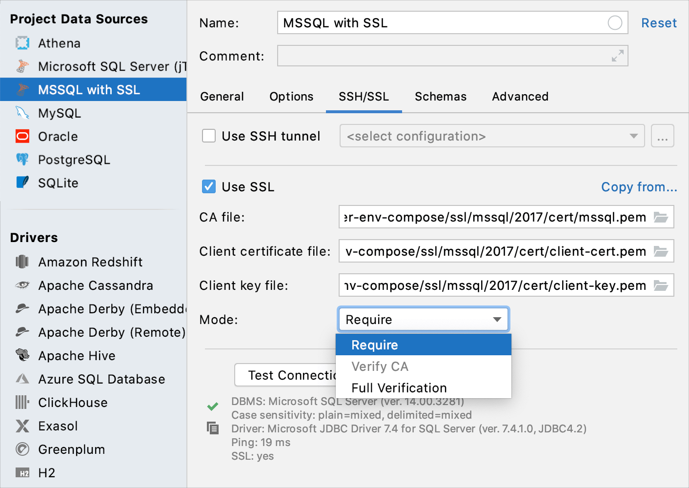 Connect to a database with SSL