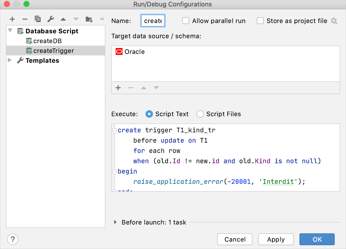 Run a script by using run/debug configurations