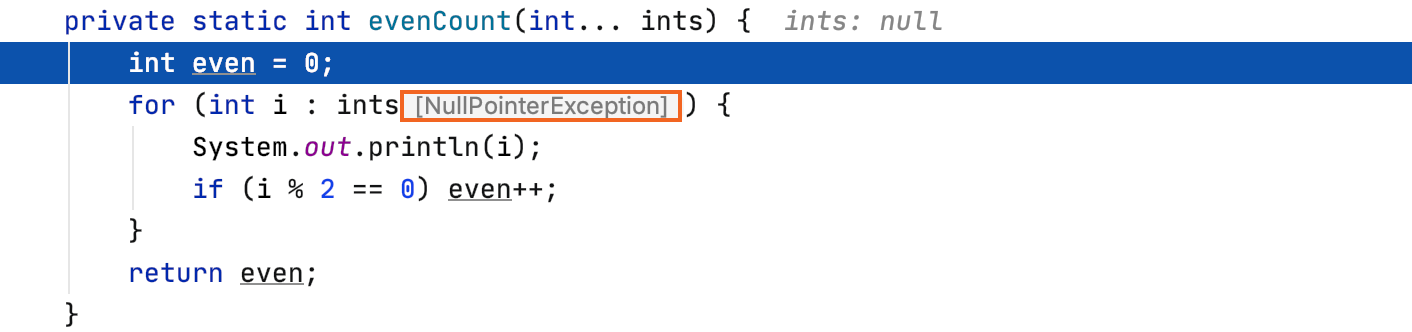 A hint showing that an exception will be thrown