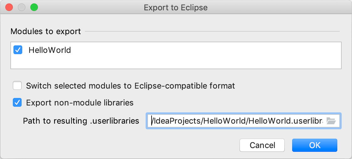 Exporting a project to Eclipse