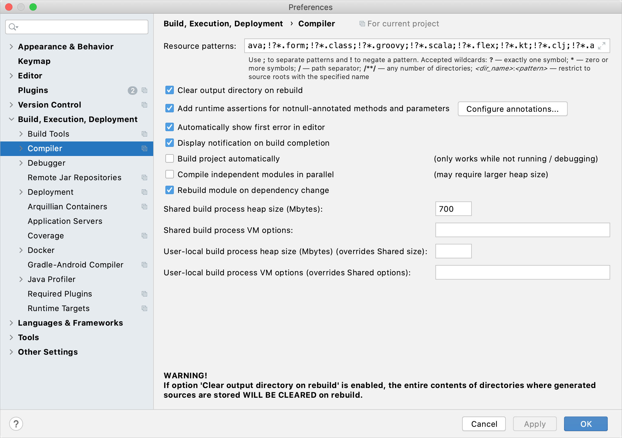 Specifying compiler settings Specifying compiler settings