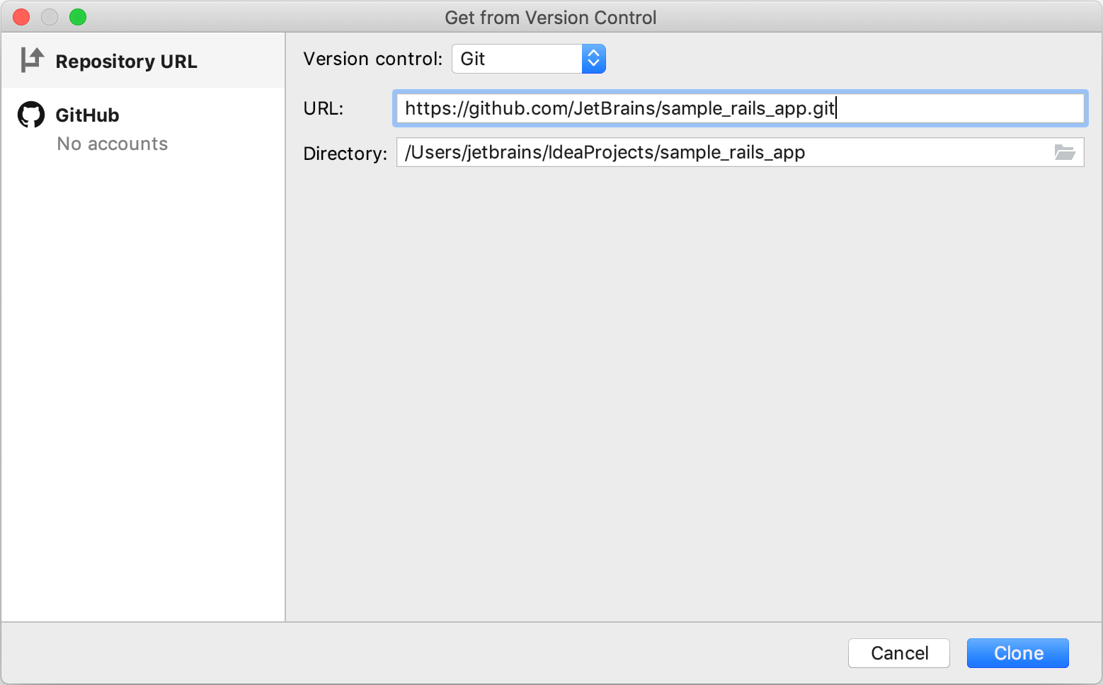 Get from Version Control dialog