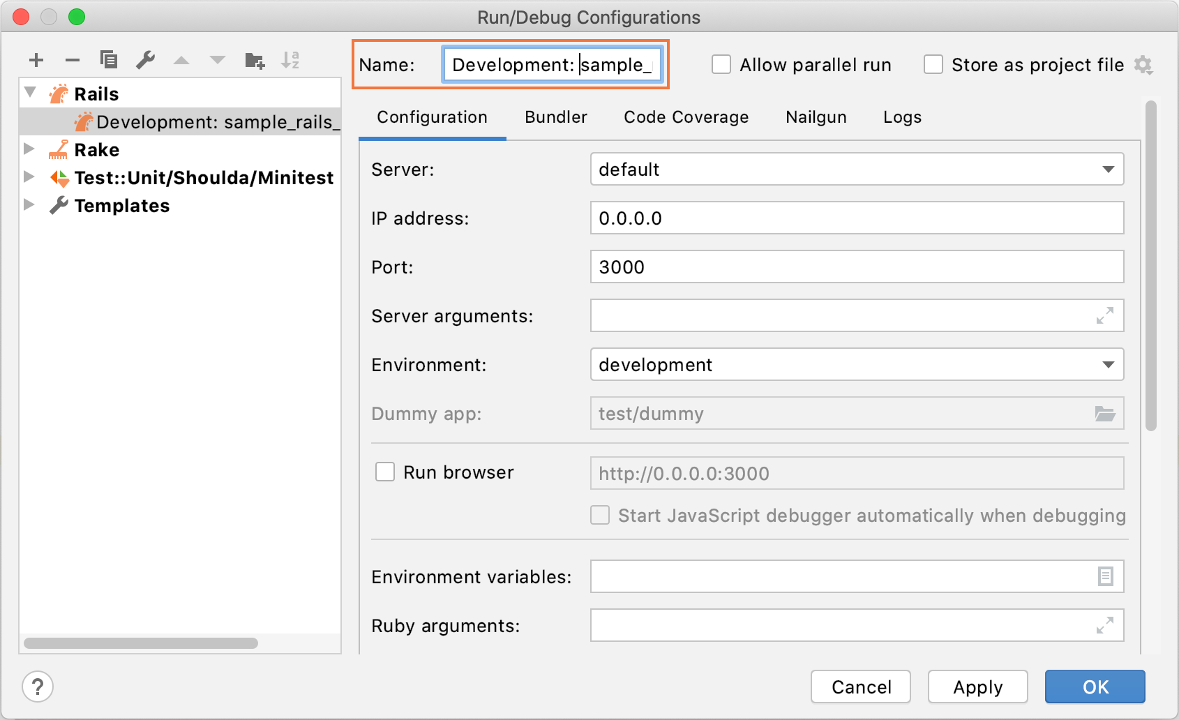 Run/Debug Configurations dialog
