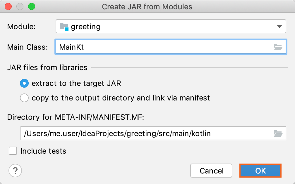 The Create JAR from Modules dialog