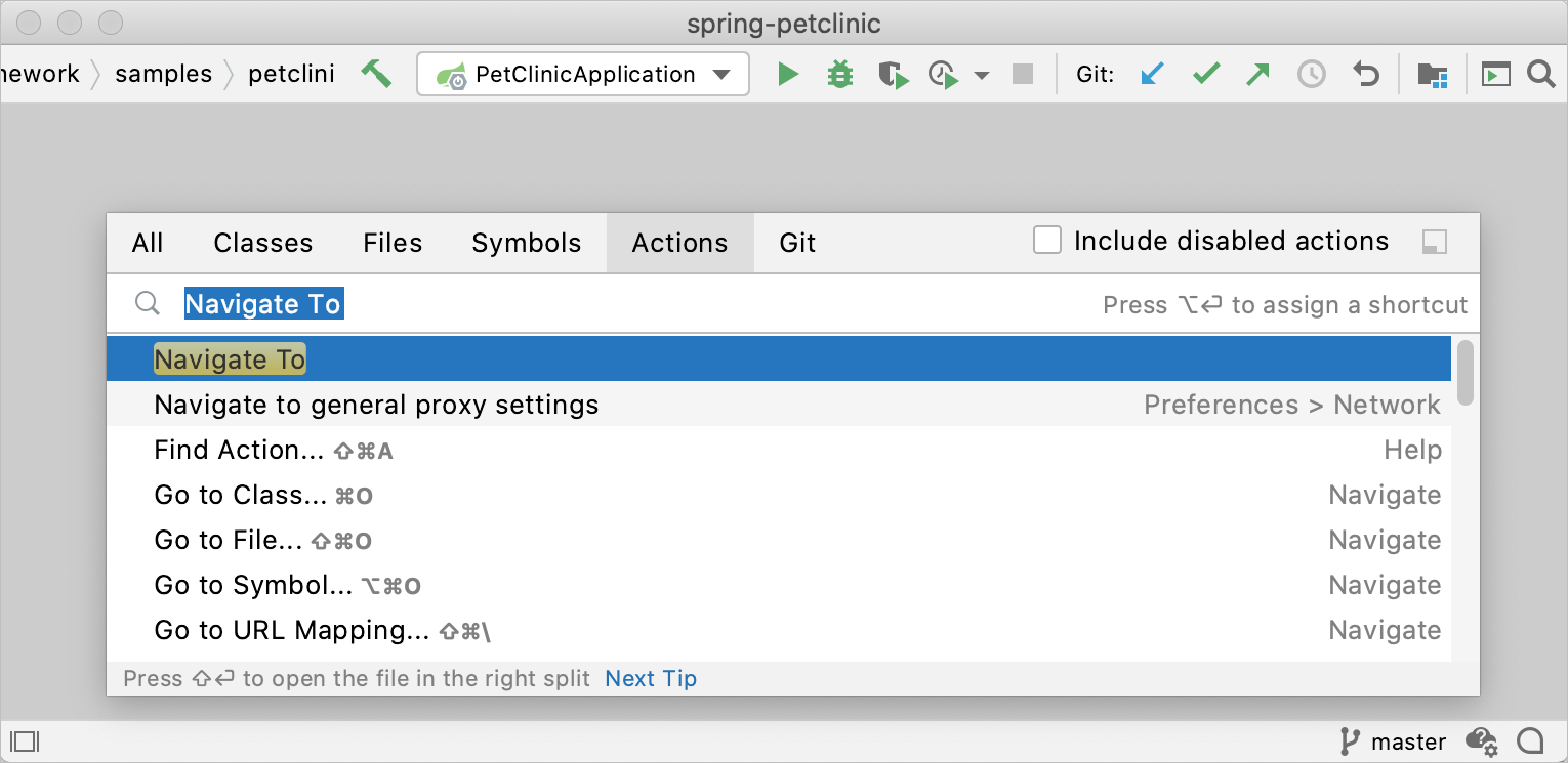 The Find Action dialog The Find Action dialog