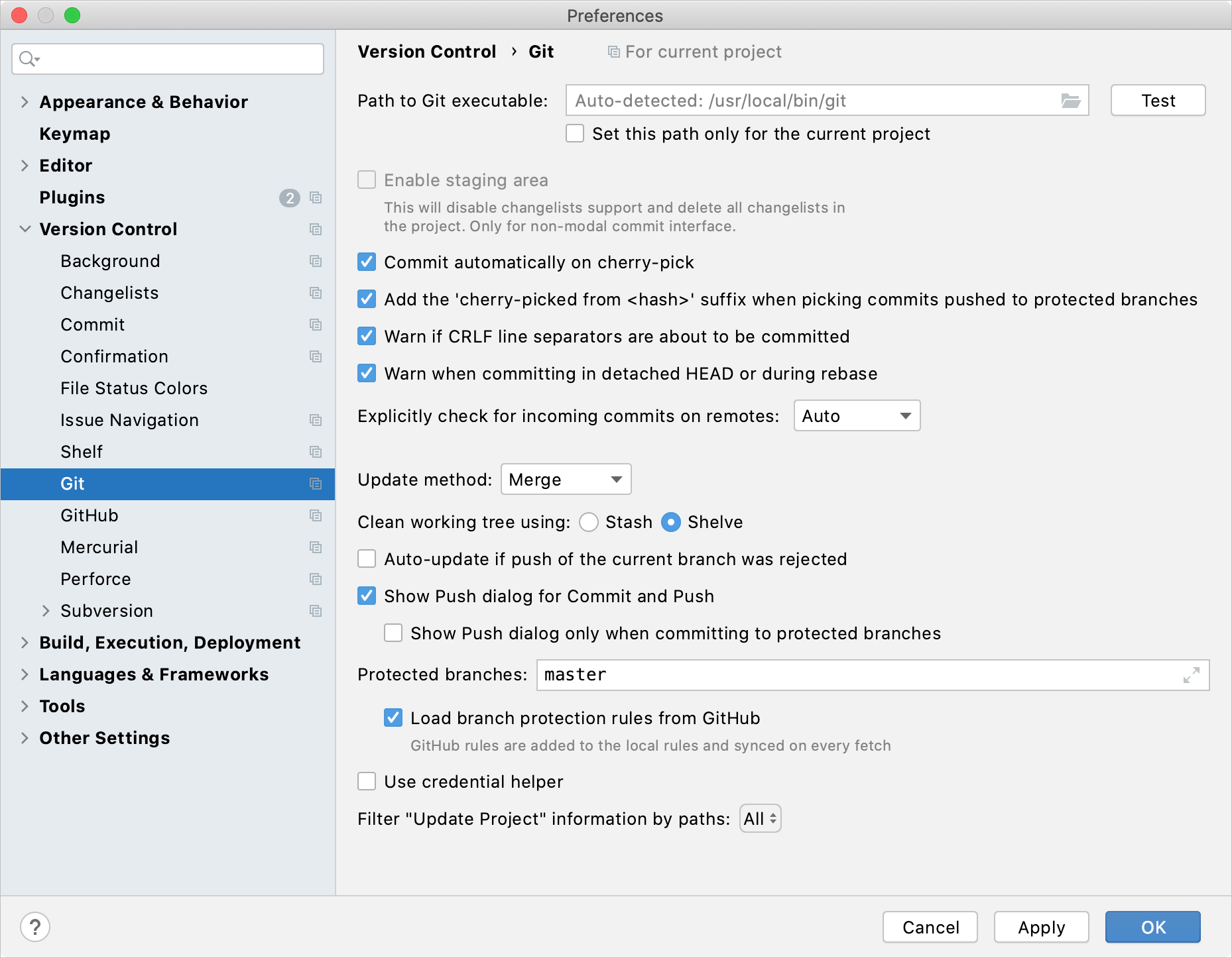 Editing VCS settings Editing VCS settings