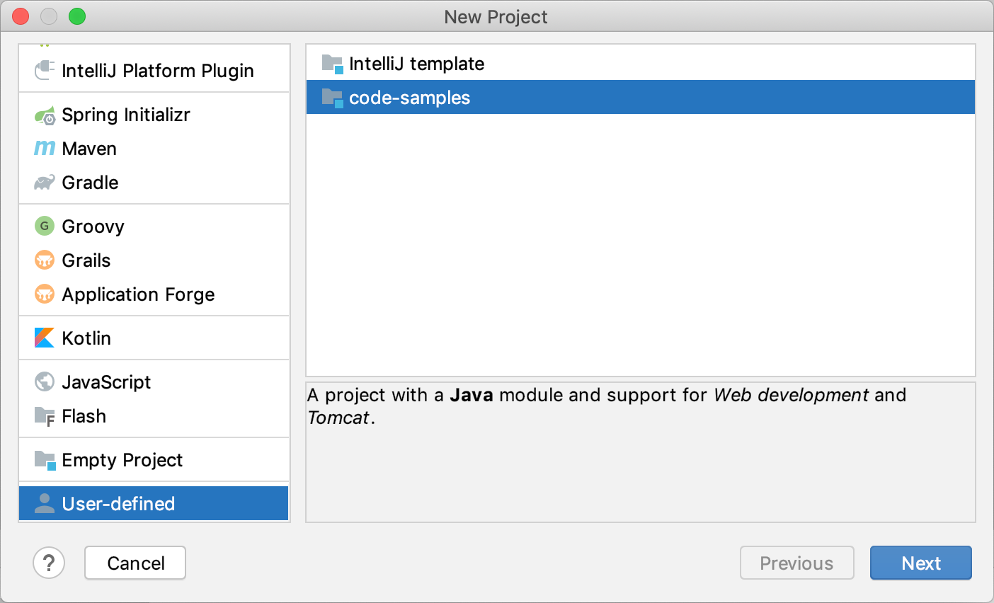 Creating a project from a custom template