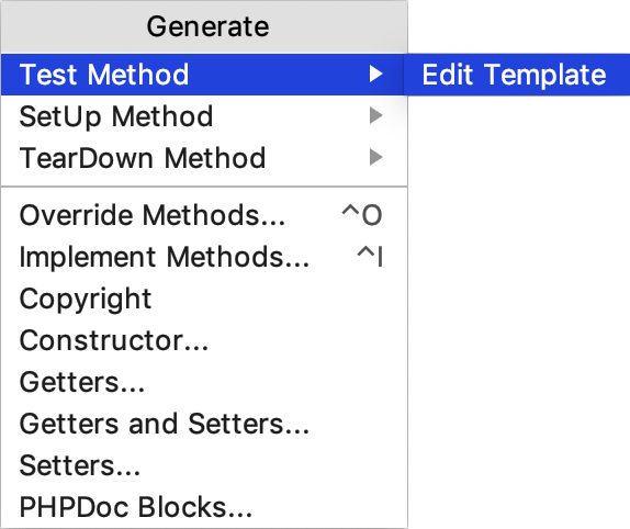 Edit PHPUnit method template