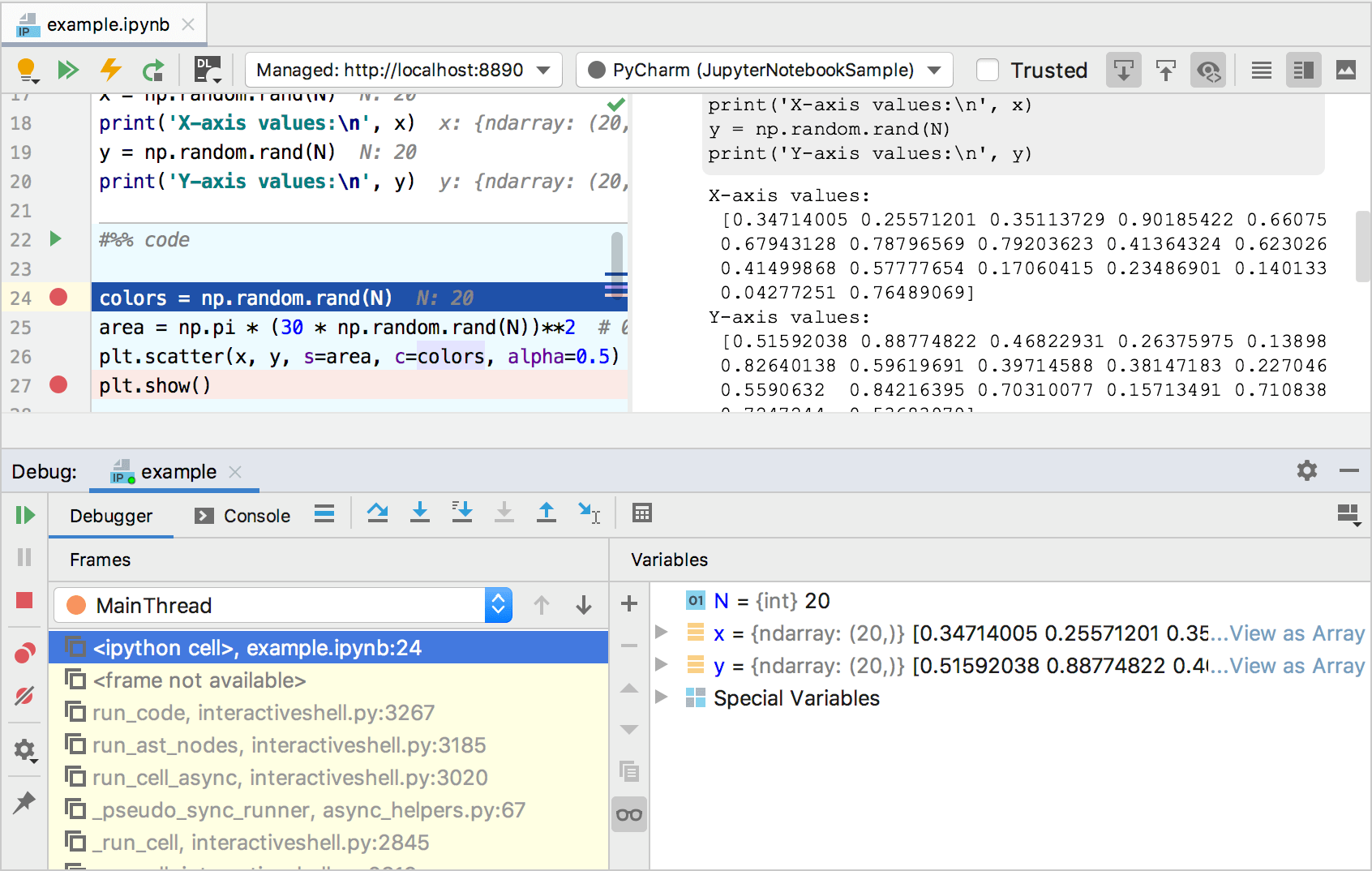 Jupyter ノートブックコードセルの実行とデバッグ Intellij Idea