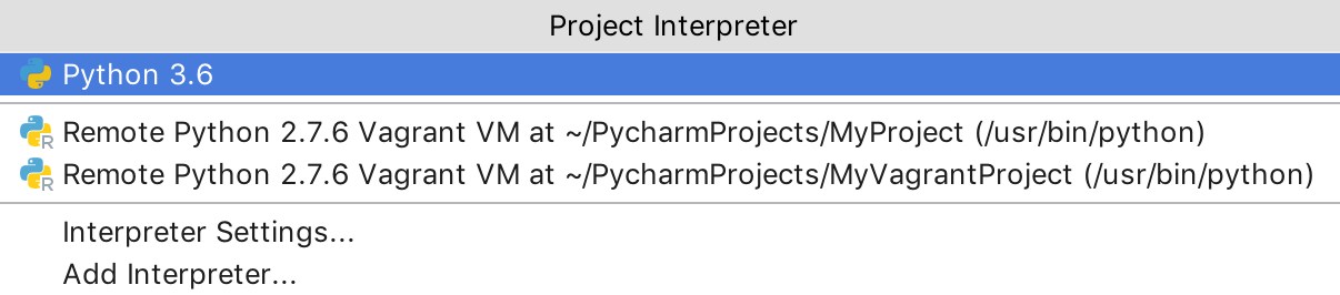 Project interpreter widget