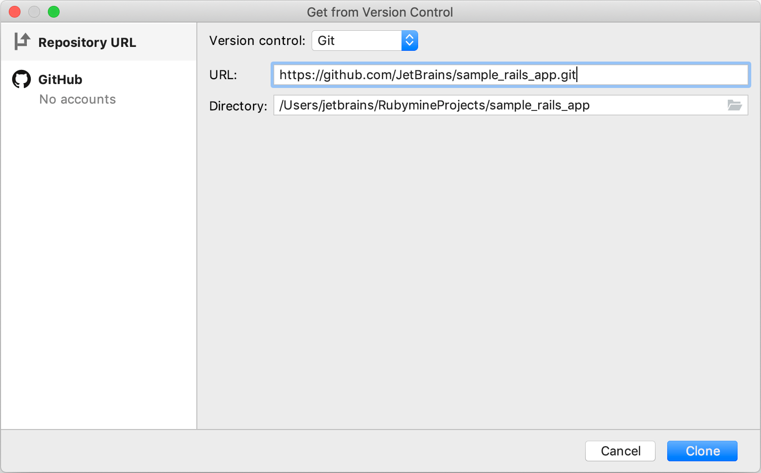 Get from Version Control dialog