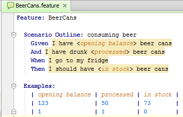 Create Examples Table In Scenario Outline Pycharm