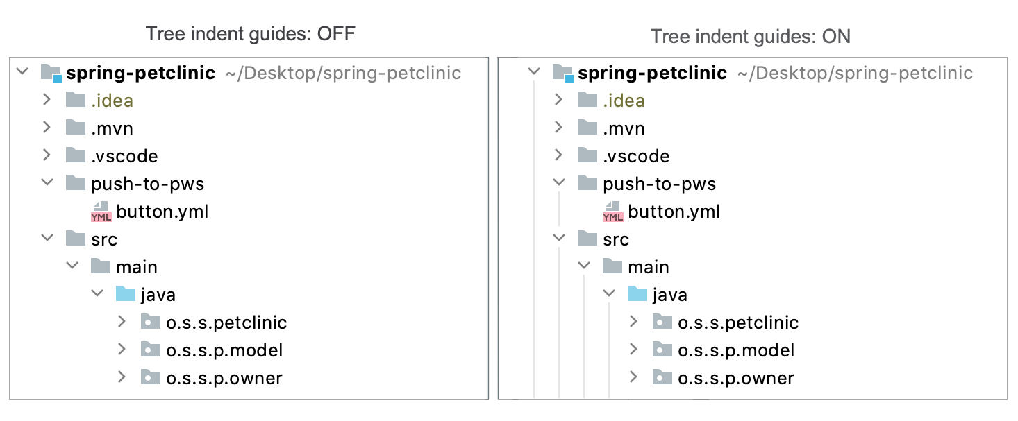 Tree indent guides in the tool window