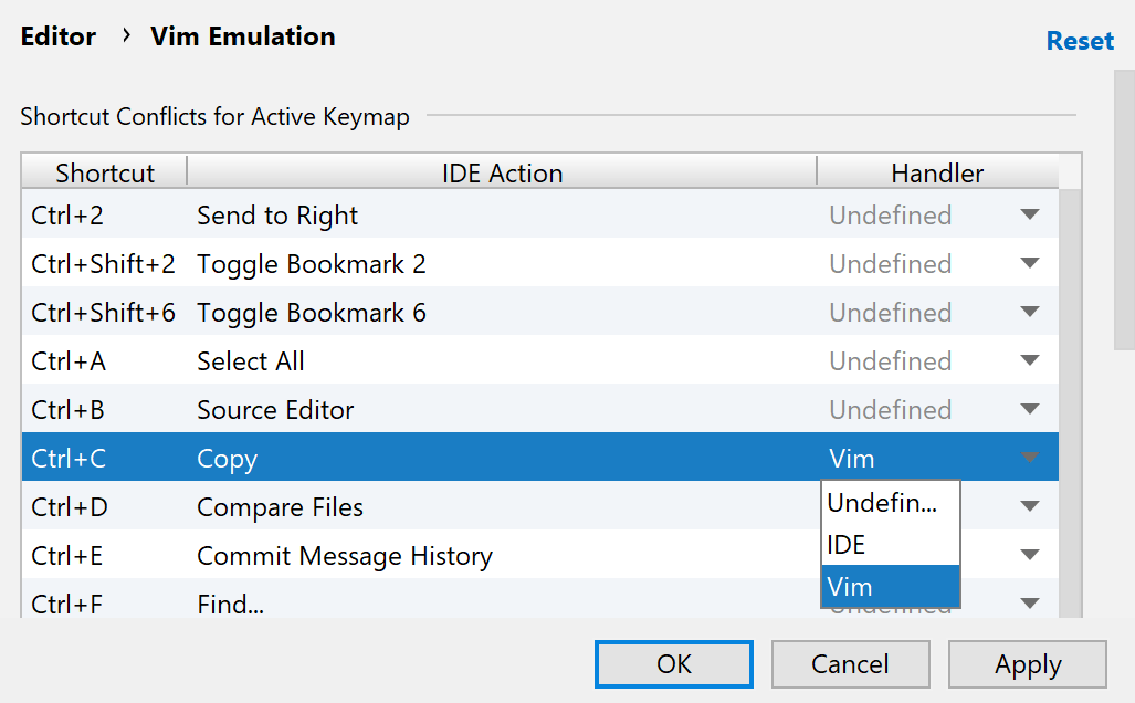 Vim Emulation settings
