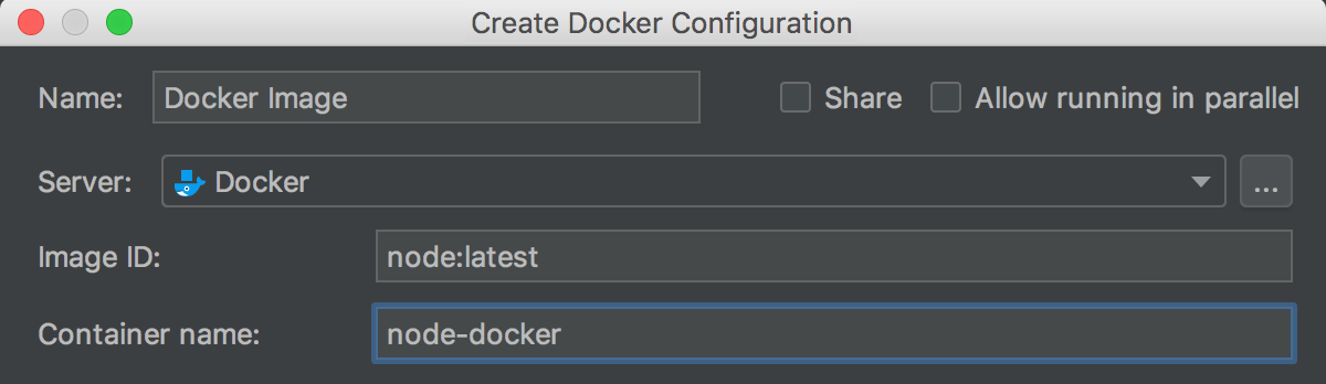 The Create Docker Configuration dialog