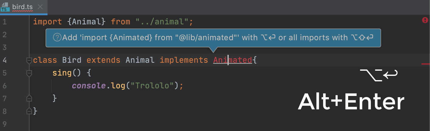 Add import statements using the import popup