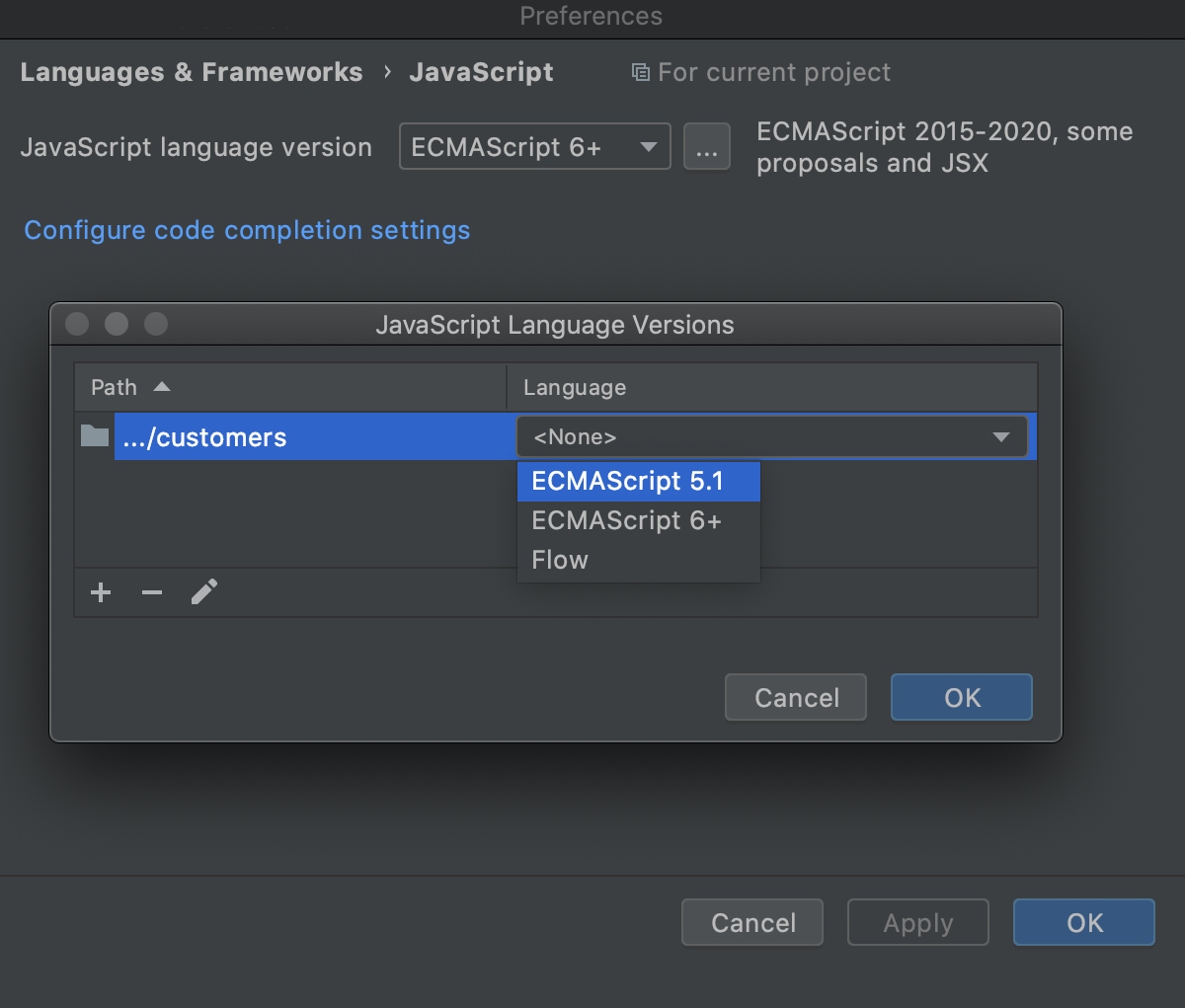 Choose language versions for separate folders