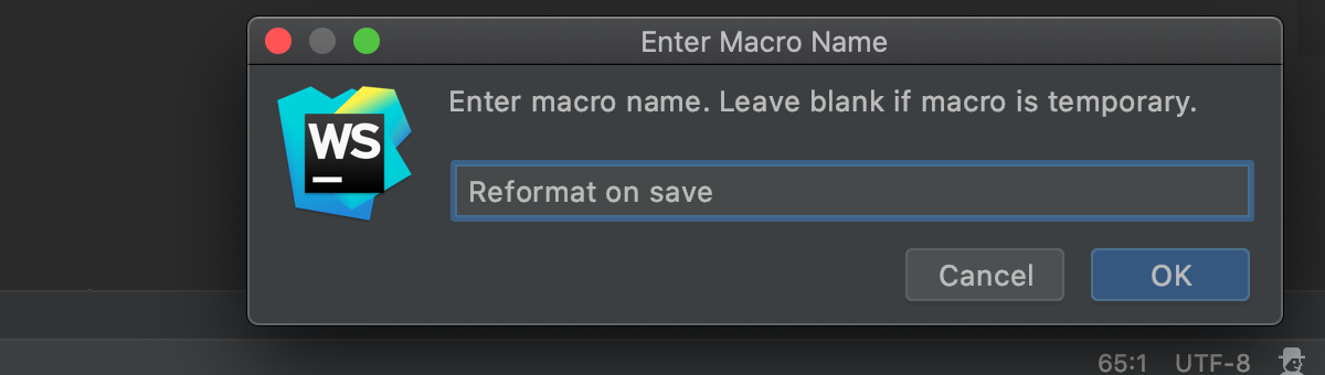 Enter Macro Name dialog