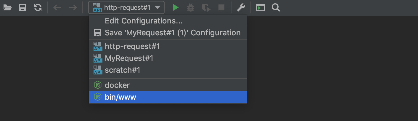 Selecting a run/debug configuration