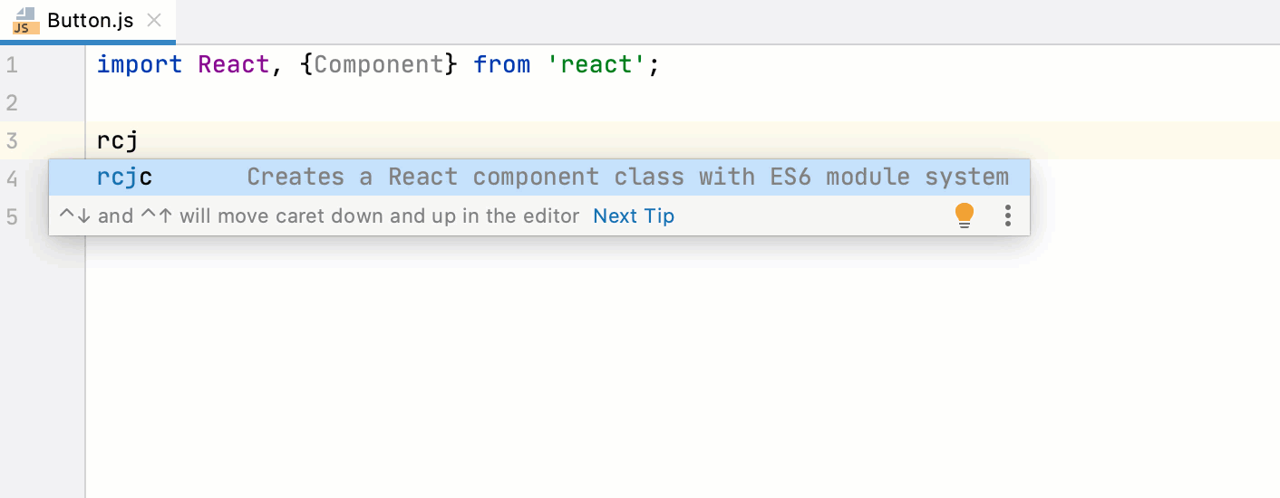 Live template for a React component
