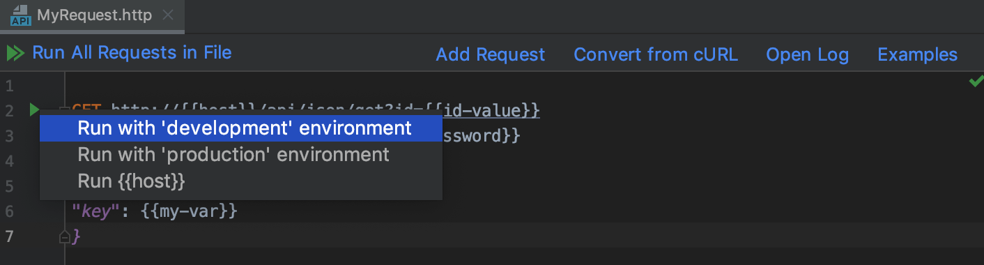 Running a request in environment