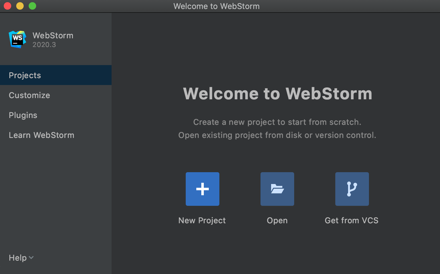 Open, check out, and create projects from the Welcome screen