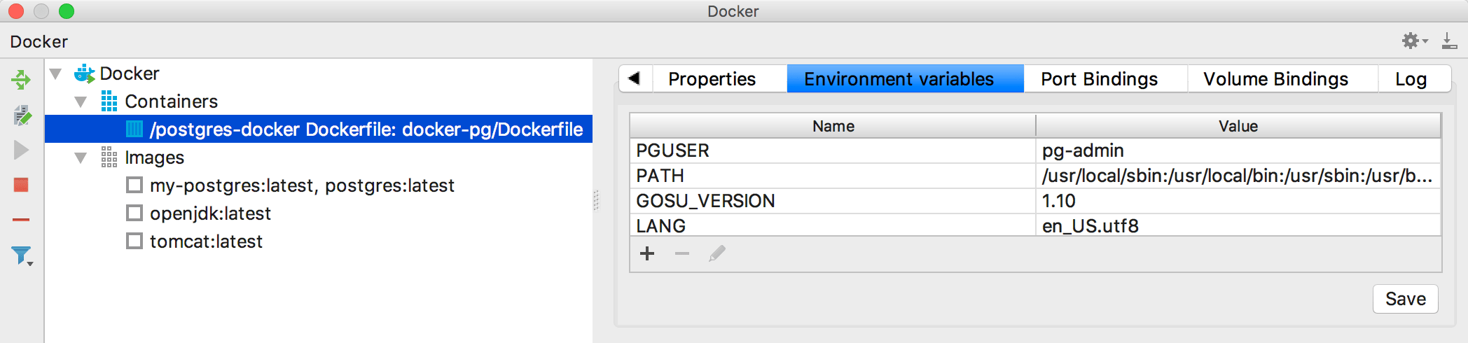 The Environment Variables tab