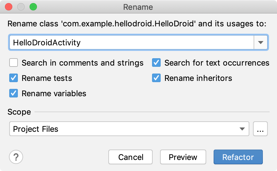 android studio rename project