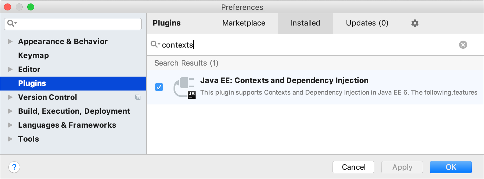 CDI plugin is enabled in the list of plugins
