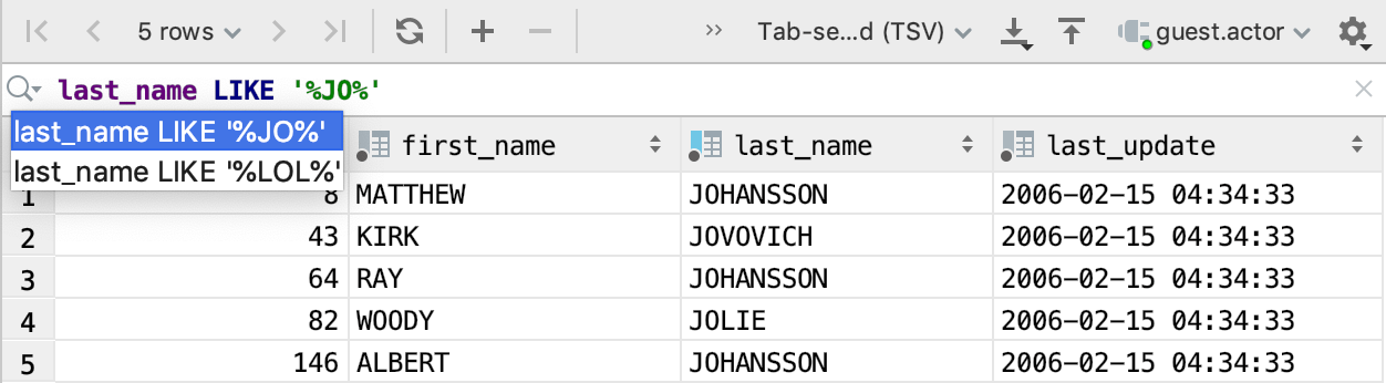 Filter history size