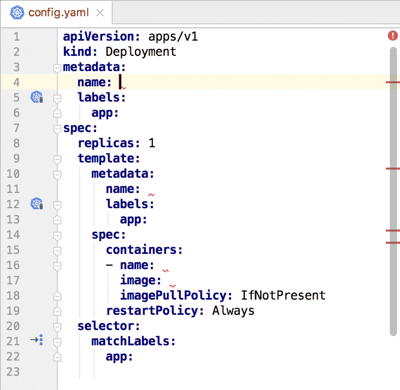 Using a Live Template to create a Kubernetes deployment configuration