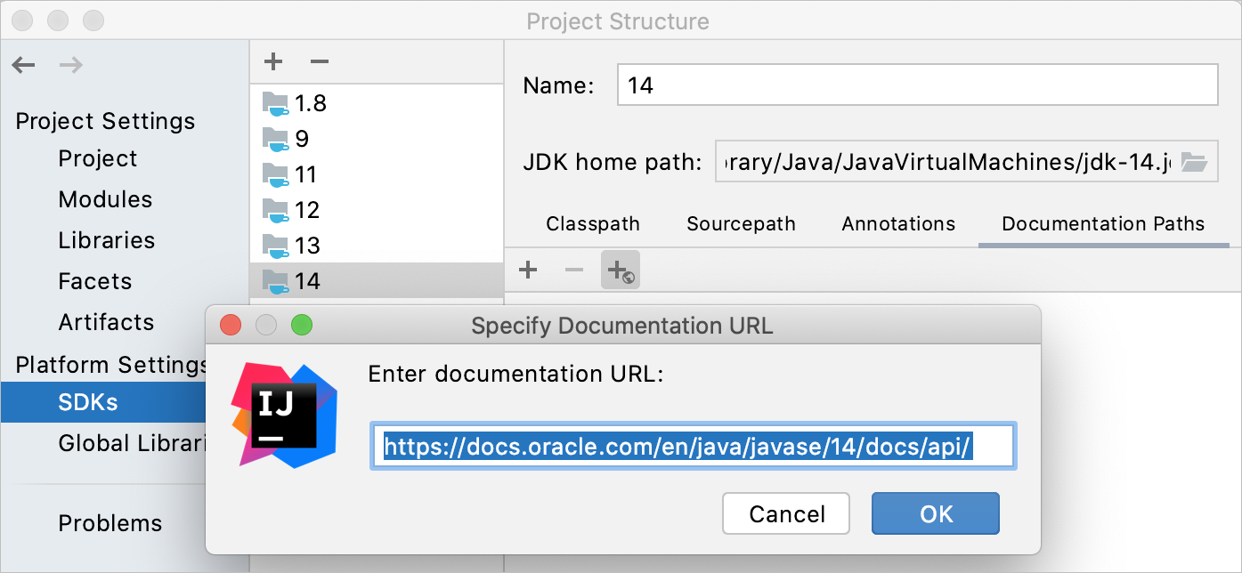 Specifying SDK documentation paths