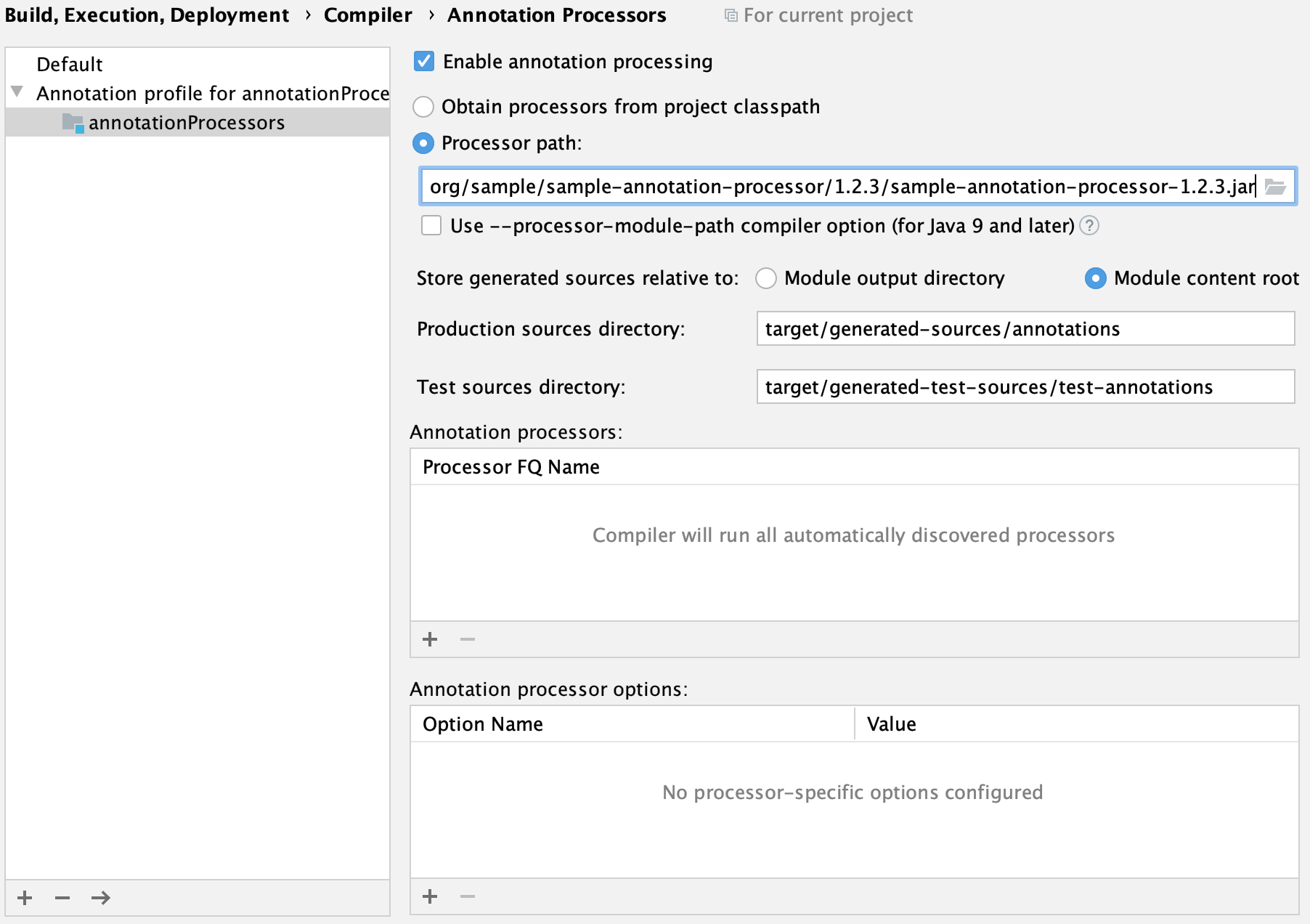 Annotation processors settings