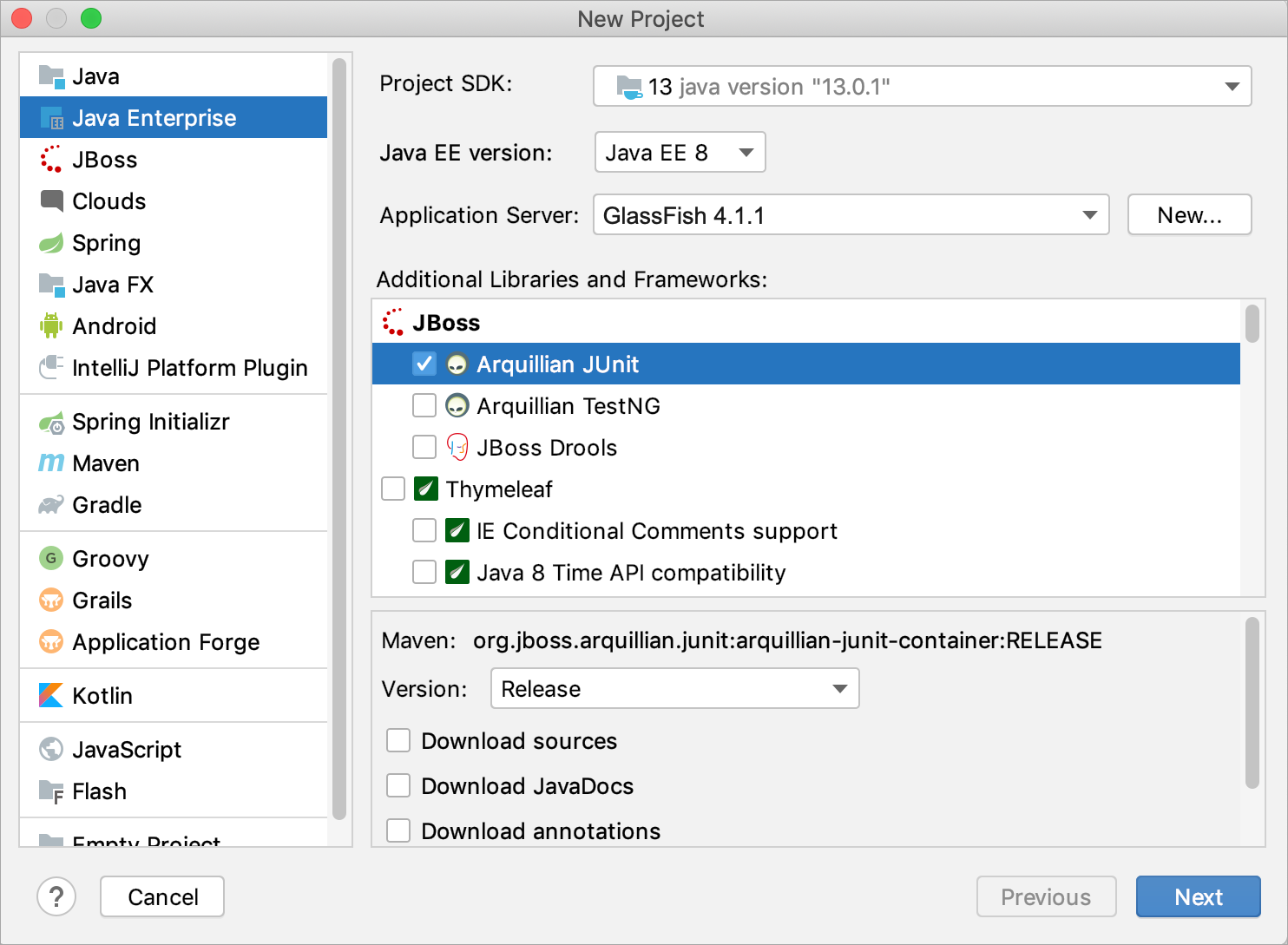 Creating a project with Arquillian JUnit support