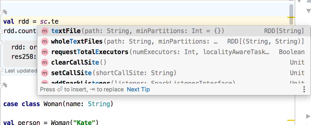 Code completion for Scala