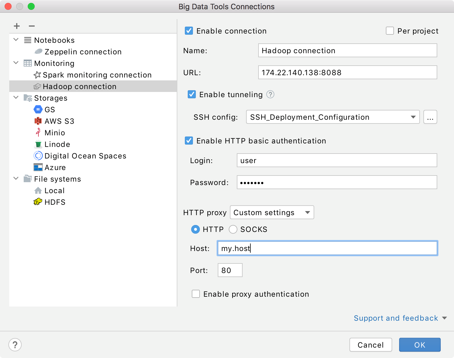 Configure Hadoop connection