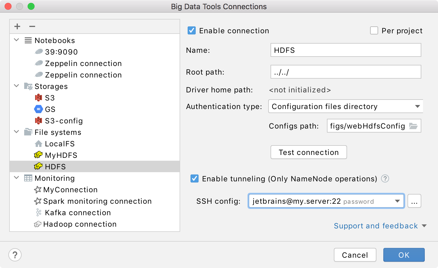 HDFS connection