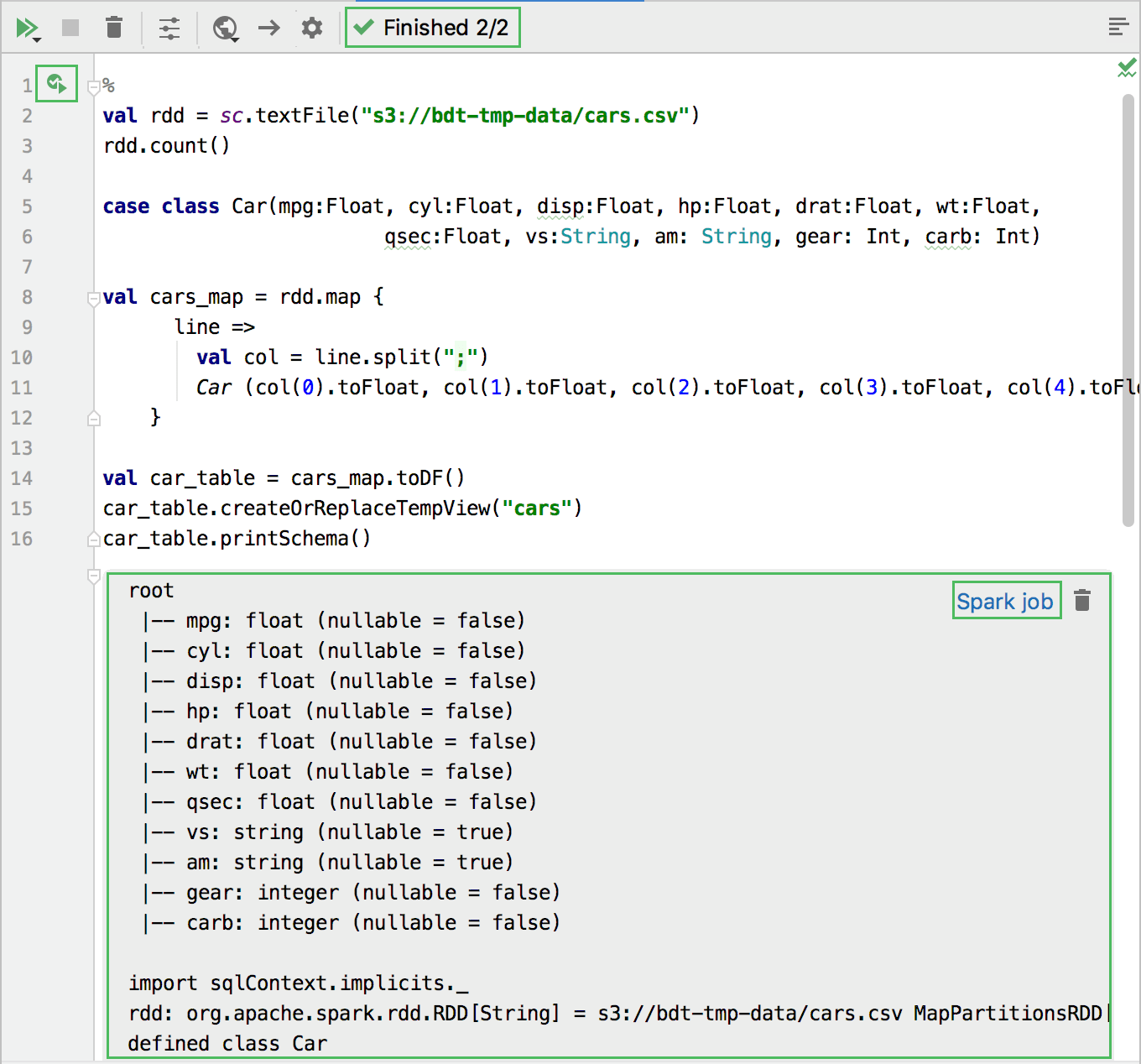 Executing code paragraph has been successfully finished