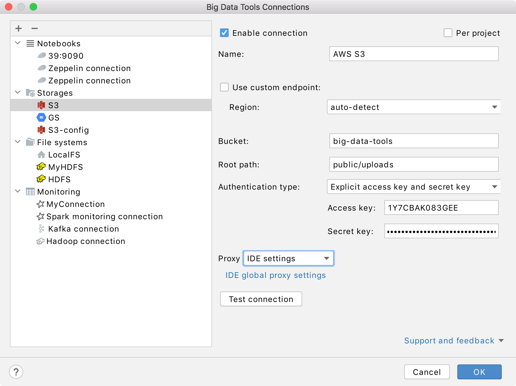 Configure S3 connection