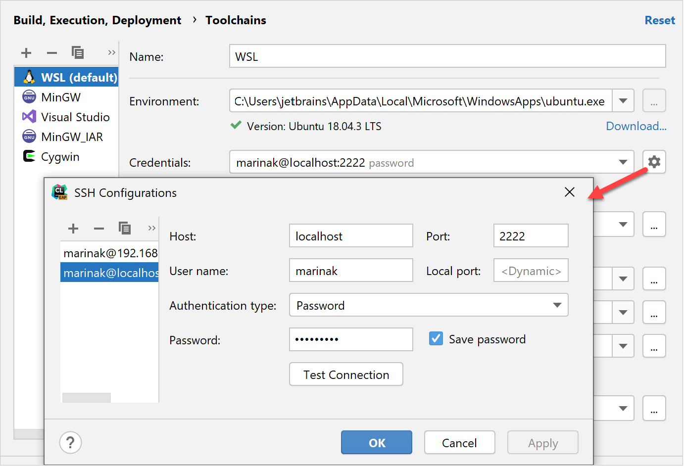 Remote credetials in WSL toolchain