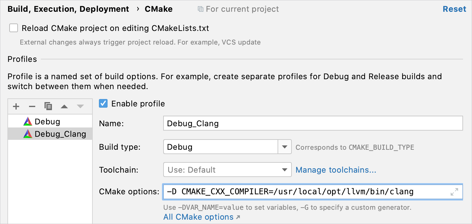 Switching Compilers Clion